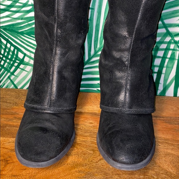 Donald J. Pliner Devi Black Distressed Suede Leather Knee High Boots 8.5 M - Picture 4 of 13